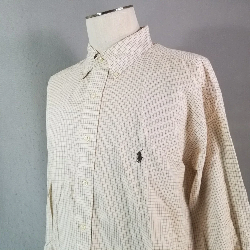 Ralph Lauren shirt men's XL extra large 17.5 Yarmouth beige check long sleeve